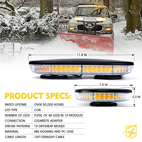 Xprite COB LED Rooftop Strobe Light Bar, Super Bright 19 Adjustable Lighting Modes with Magnetic Base for Construction Vehicles Tow Trucks Snowplow, Amber - color: Amber