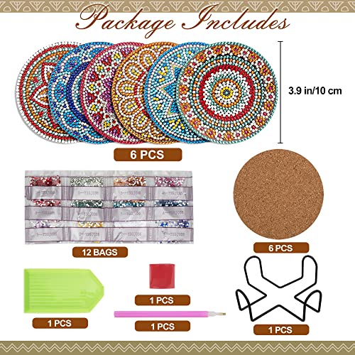 Temlum 6pcs Diamond Art Coasters Kits for Adults with Holder, Mandala - color: Mandala Coasters With Holder