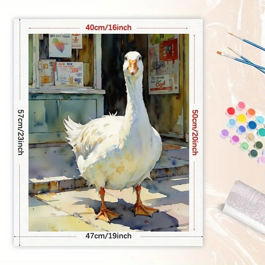 TAOPAOLAB Animal Paint by Numbers Kit for Adults - DIY White Goose in Front of the Bookstoree Painting on Canvas 16x20In, Acrylic Paint Set for Beginners, Farmhouse Art for Home Decoration or Gifts - color: FM06191, size: 40×50cm Unframed