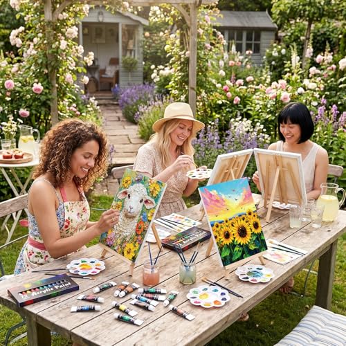 Ctosree 72 Pcs Nature Animals Paint and Sip Kit for Adults 8'' x 10'' Pre Drawn Canvas for Painting DIY Pre Printed Canvas for Party Favor Acrylic Painting Kit Wood Easel Brushes Date Night Bulk - style: Nature Animals