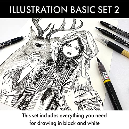 Kuretake Zig Inktober pen set, for Illustration, Manga Drawing, Lettering and Calligraphy, Professional Artist, Made in Japan (Basic No.2(5pcs.)) - style: Basic No.2(5pcs.)