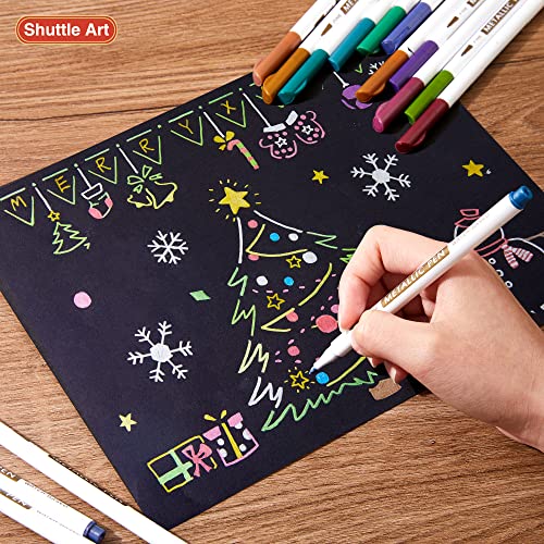 Shuttle Art Metallic Marker Pens, 30 Colors Metallic Paint Markers with 1 Coloring Book Fine Point for DIY Card, Calligraphy, Art and Crafting Projects, Works Great on Black Paper, Scrapbooks, Rock - color: 30 colors