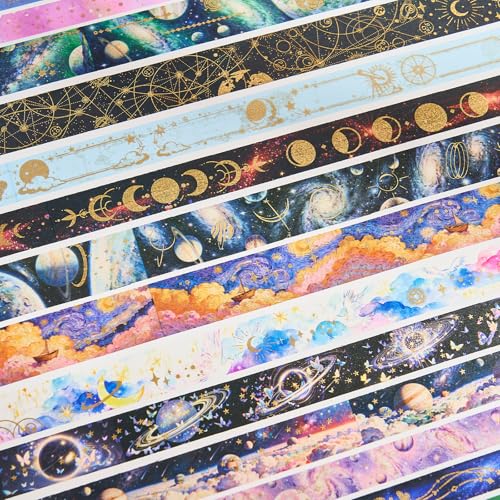 Gold Foil Washi Tape Set 30 Rolls,Decorative Masking Tape for Junk Journal, Scrapbooking Supplies, DIY Crafting Supplies - style: Galaxy