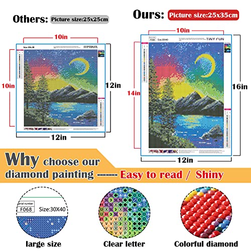 TINY FUN 12 Pack Diamond Painting Kits for Adults 5D Diamond Art Kit Paint by Number for Beginners, DIY Paint with Round Full Drill Diamonds Paintings Gem Art for Home Wall Decor Gift (12X16 Inch - color: 12PC-F066-F077