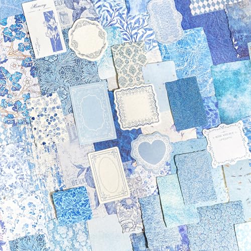 100 Sheets Vintage Scrapbook Papers Journaling Scrapbooking Supplies Kit junk journal supplies Decorative Craft Paper for Planner, Collage Paper Embellishment - color: Blue