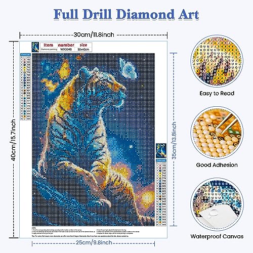 RICUVED Diamond Art Kits for Adults, Tiger Diamond Art Kits Full Drill 5D Fantasy Diamond Art, Starry Sky Diamond Gem Dots Art and Crafts for Gift Home Wall Decor 12x16 Inch/30x40cm - color: Fantasy Tiger