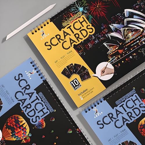 10 Pcs Scratch Art Book for Adults Teens, Rainbow Cityscape Craft DIY Kit | DIY Colorful City Series Painting Paper, ASMR Stress-Relief Engraving Kit Scratchboard, DIY Sketch Card Creative Craft - color: Travel Landmarks B