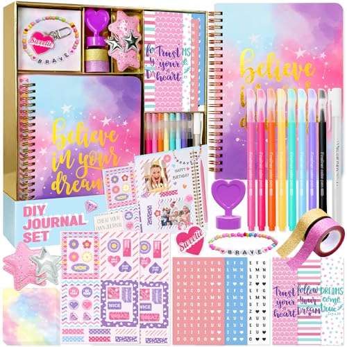 Nollh DlY Journal Kit for Girls Scrapbook Gifts for 8-12 Year Old Girl | 200+PCS Teen Tween Girl Gifts Trendy Stuff Stationery Set Art Crafts Kit 8 9 10 11 12 13 14 Year Old Girl Birthday Gift