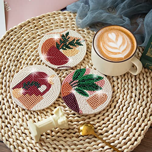 Temlum 6 Pcs Diamond Art Coasters Kits for Adults & Teens, Plants - color: Plants Coasters
