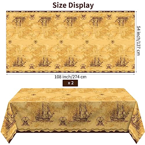 durony 2 Pack Pirate Party Tablecloth Plastic Treasure Map Tablecover Disposable Pirate Table Covers Nautical Party Supplies for Treasure Theme Birthday Decorations - style: Pirate