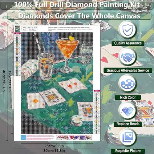 Vintage Poker Diamond Art Kits for Adults Diamond Painting Kit for Beginner - color: DP01820, size: Round Drill