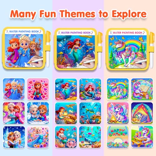 ZHOC Reusable Water Painting Books for Kids – 3 Pack Magic Water Reveal Coloring Books with Water Pens (Unicorn, Ice World & Mermaid) No-Mess Coloring Book Fun Travel Activity for Ages 3–8 - color: Unicorn, Ice World & Mermaid