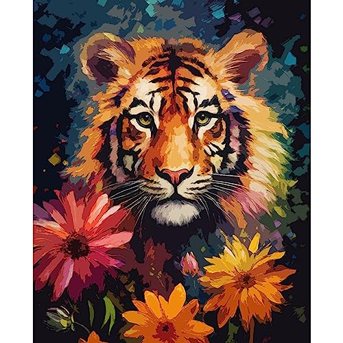 Tucocoo Tiger Portrait Paint by Numbers Kits 16x20 inch Canvas DIY Digital Oil Painting for Adults with Brushes and Acrylic Pigment -Animal Sunflower Hand-Painted for Home Decor Gifts (Without Frame) - color: Artwork-06, size: 16''x20''(Without Frame)