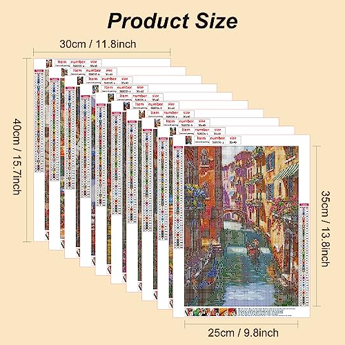 Stalente Diamond Painting Kits for Adults, 10 Pack 5D Diamond Art Kits for Beginners Round Full Drill Diamond Painting for Home Wall Decoration Gift 12×16inch, Street Landscape - color: Street