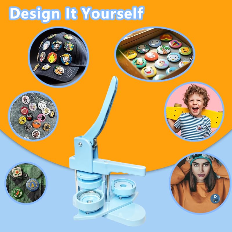 Button Maker Machine, Button Pin Maker (3rd Gen) Installation-Free DIY, Button Press Machine Kit with Free Button Parts&Circle Cutter&Wrench Gadget (Light Blue, 58mm(2.25in)) - color: Light Blue