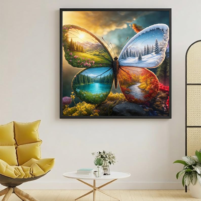 ALEXMACLIST 14x14 inch Four Seasons Butterfly Diamond Art Kit - Nature Spring Summer Autumn Winter Scenery, Fantasy Wings Landscape, Full Drill 5D Diamond Painting DIY Craft for biginner Lovers - color: Four Seasons Butterfly 01