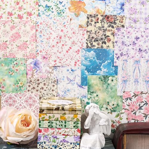 600 Sheets Vintage Floral Scrapbook Paper, 3x3 Inch Journaling Craft Paper
