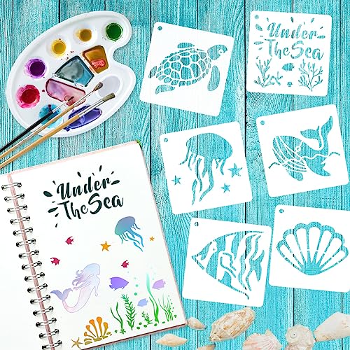 50 PCS Ocean Animal Painting Stencils Reusable Sea Stencils for Painting on Wood Rocks Canvas Fabric Glass Pottery 4x4 Inch - color: Ocean Animal