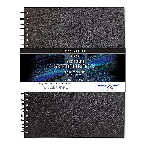 Stillman & Birn Nova Series Black Wirebound Sketchbook, 9" x 12", 150 GSM (Heavyweight), Black Paper, Medium Grain Surface - size: 9" x 12" 150 gsm (Heavyweight)