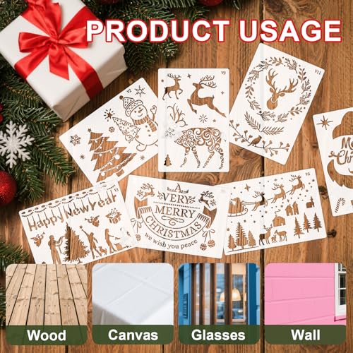 Reusable Christmas Stencils Set of 12 - Stencils for Painting On Wood, Walls, Fabric,Windows - Santa, Snowman, Pine Tree, Deer Xmas Holiday Stencil for Christmas Decorations (Christmas-7v) - style: Christmas-7v