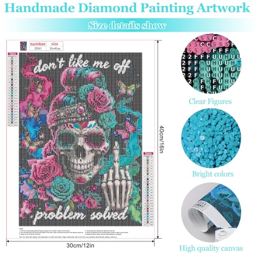 MAXBYE Diamond Art, Halloween Skull 5D Diamond Painting for Adults & Kids, Full Drill DIY Gem Art Craft Kit, Relaxing Hobby Wall Decor for Home 12x16in - color: ZD061