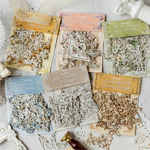 Thick Baroque Embossed Paper Corner Embellishments for Scrapbooking, 120 Pieces 3D Retro Decorative Frame, Collage Materials for Junk Journaling Supplies, Album - color: Baroque Embossed Corner Paper Cutouts