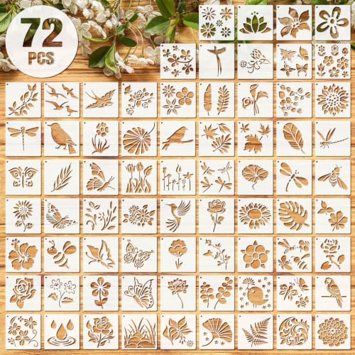 Marspark 72 Pcs Small Flowering Plants Stencils for Crafts Reusable, 3 Inch - style: Flowering Plants