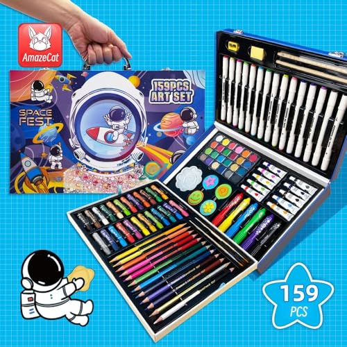 AmazeCat Art Supplies,159-Piece Deluxe Art Set,Drawing &Painting Kits for Kids,Gift Box for Adults Artists Kids Teens Girls Boys 4-12 - color: 159Set-Blue