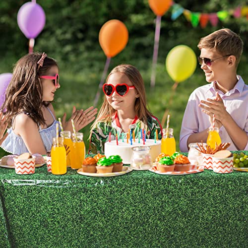 durony 2 Pack Green Grass Field Plastic Tablecloth Grass Print Table Covers 54 x 108 Inches Sports Party Table Decor for Sports Theme Parties Decorations - style: Green Grass