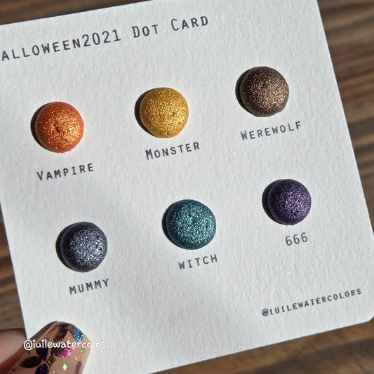 IUILE Handmade Watercolor Paints - Halloween 2021 Dot Card (6 colors). Metallic, Shiny, Shimmer - color: Halloween 2021 Dot
