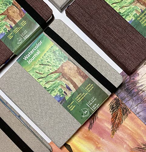 Watercolor Journal Sketchbook, 140 LB, 300 GSM, Cotton Paper, Cold Press | 3.5x5.5", 24 Sheets, 48 Pages, tumuarta Acid Free Watercolor Paper Sketch books For Use As Mixed Media Pad On The Go - color: Brown