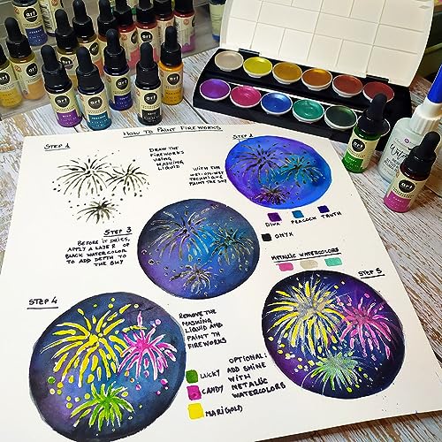 Prima Marketing Art Philosophy Metallic Accents Semi-Watercolor Paint -12 Cakes & Brush 655350592974 Metallic Accent Watercolors