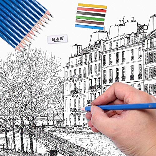 H & B 48-Piece Sketching & Drawing Kit for Adults & Beginner Artists - Includes Graphite & Charcoal Pencils, Blending Stumps, Sketchpad, Pastel Sticks, Nylon Storage Case - size: 48 Piece Set