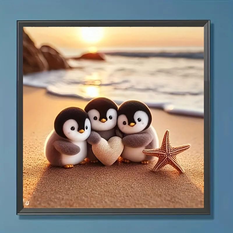 CXYQLC DIY 5D Diamond Painting Kits for Adults Diamond Art Sunset Penguin Diamond Painting Full Drill Crystal Rhinestone Embroidery Craft Kits for Home Wall Decor Gifts 11.8x11.8inch