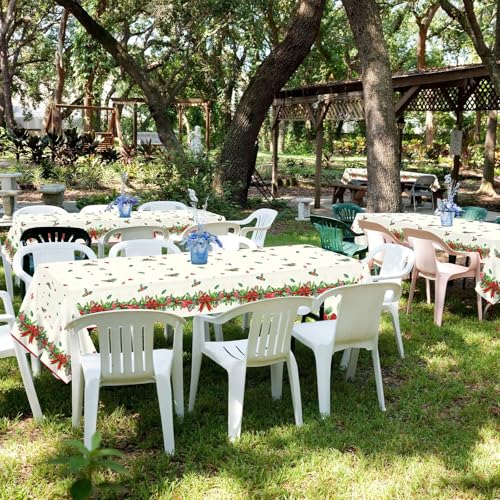 OBUSATT 3pcs Christmas Party Tablecloth Holly and Pine Cone Merry Christmas Holiday Table Cloth 108 x 54 Inch Rectangle Waterproof Xmas Holiday Table Cover Decorations for Christmas Party Supplies - style: Holly and Pine Cone