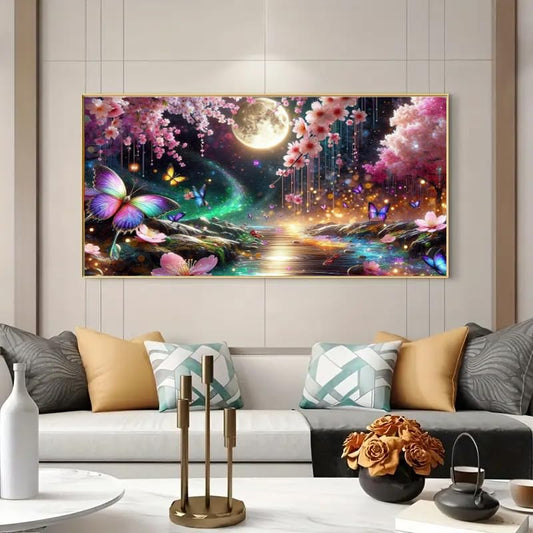 Flower Diamond Painting Kits for Adults 5D Large butterfly Diamond Painting Kit for Adults Full Drill Enchanted Garden with Flowers Diamond Painting Kits Gem Art Kits for Home Wall Decor 27.5 X 15.7in - color: 25-21 The Moon and Flowers