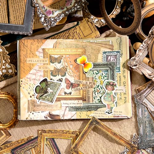 180Pcs Scrapbook Embellishments Window Frame for Scrapbooking Supplies, Vintage Scrapbook Frames Photo Decorative Paper for Junk Journal Crafts DIY Crafts Album Deco - color: Rerro Frames