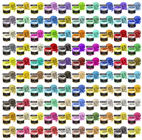 BALTIC DAY - Mica Powder, 100 x 5g Jars of Mica Powder for Epoxy Resin Set - Epoxy Resin Color Pigment Powder - Pigments for Soap Making, Slime, Nails - color: 100 Colors