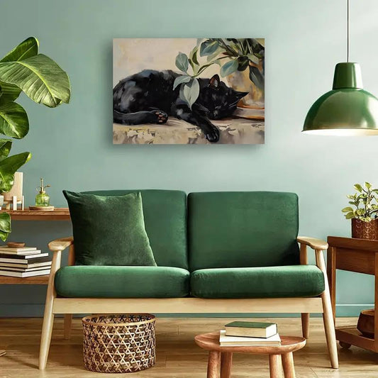 Canrichshop Sleeping Cat Paint by Number Kit for Adults,DIY Black Cat Acrylic Painting Kit Without Frame,Easy Adult Paint-by-Number Kits on Canvas Decor 16x20inch - color: MT22727