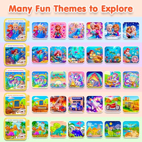 ZHOC 5 Pack Reusable Water Coloring Book for Toddlers, Water Doodle Book Toys, Paint with Water Books, Mess-Free Coloring Book, Portable Educational Doodle Drawing Toy, Educational Learning Kits Gifts - color: 5 Themes