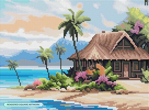 DIAMOND ART CLUB Beach Bungalow Diamond Art Kits for Adults | Premium Diamond Painting Kit, Fun DIY Crafts for Adults, Square Diamond Art Canvas, 13.3" x 9.8" (33.9 x 24.9 cm) - color: Beach Bungalow