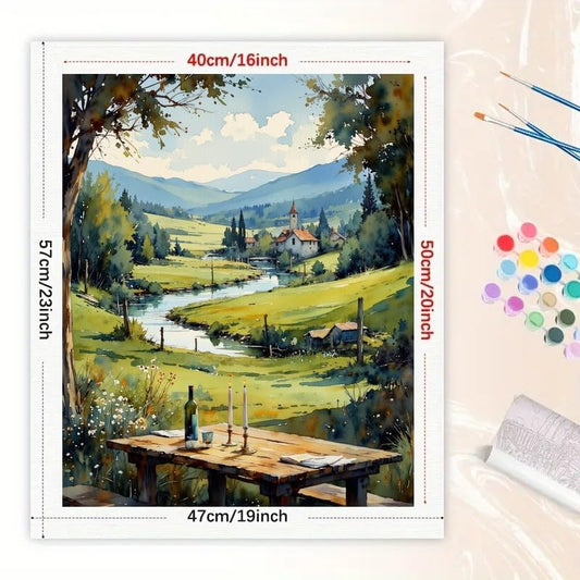 TAOPAOLAB Countryside Landscape Paint by Numbers Kit for Adults - DIY River Valley and Church View Painting on Canvas 16×20 Inches, Acrylic Paint Set for Beginners, Art for Home Decoration or Gifts - color: FM06623, size: 40×50cm Unframed