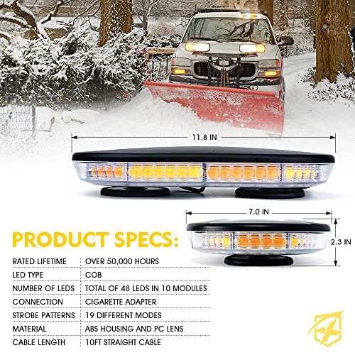 Xprite COB LED Rooftop Strobe Light Bar, Super Bright 19 Adjustable Lighting Modes with Magnetic Base for Construction Vehicles Tow Trucks Snowplow, White Amber - color: White Amber