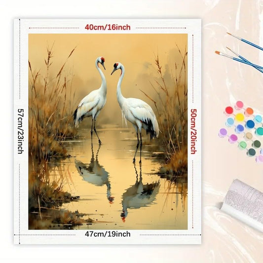 Bird Wildlife Paint by Numbers Kit for Adults - DIY Red-Crowned Cranes by Sunset Marsh Painting on Canvas 16x20 Inches, Acrylic Paint Set,Suitable for Beginners,Art for Home Decoration/Gifts - color: FM05075, size: 40×50cm Unframed