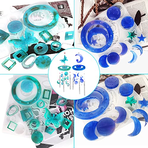 FineGood 2 Set Wind Chimes Resin Molds, Resin Molds Silicone Butterfly Moon Silicone Molds for Epoxy Resin DIY Winds Chime Gifts for Women Home Decor