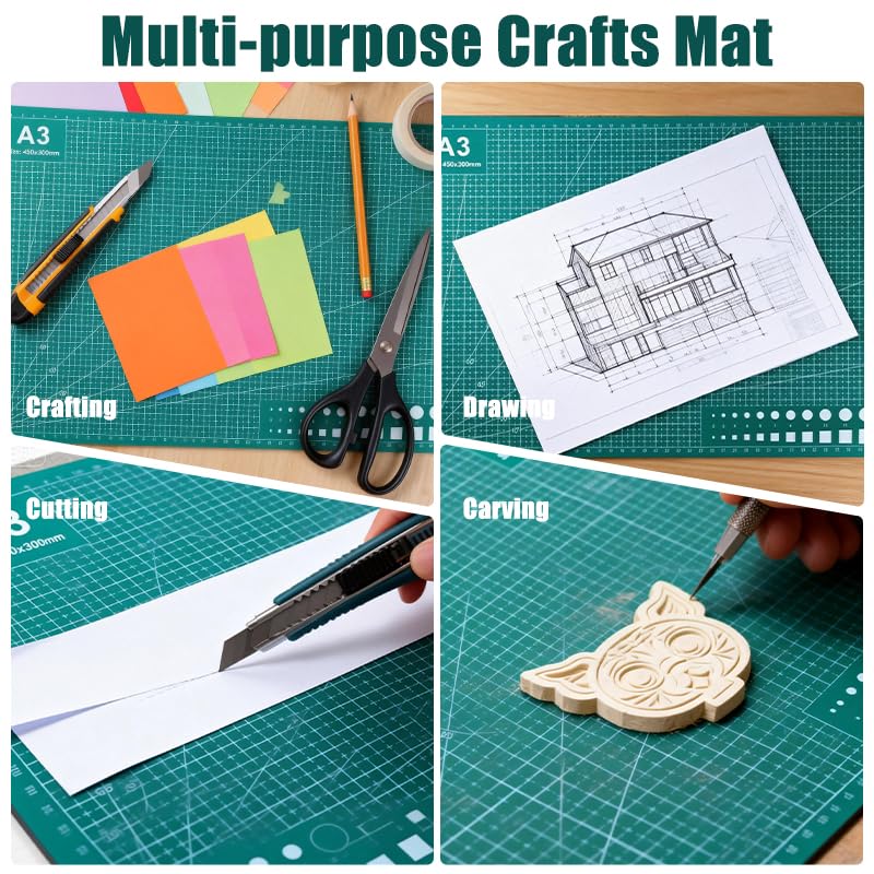 Cutting Mat Art Sewing Mat 17.7"L x 11.8"W Gridded Rotary Cut Board Double-sided for Crafts Hobby Project Sewing Fabric (1, Green, A3:17.7"L x 11.8"W) - size: 17.7"L x 11.8"W