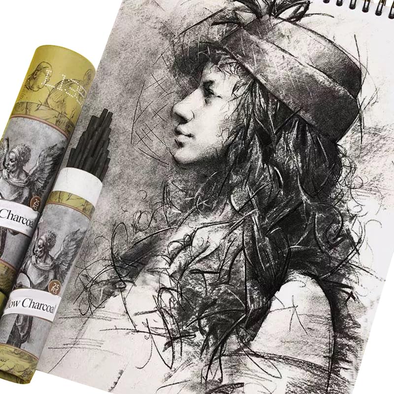 Willow Charcoal Sticks - Natural Willow Charcoal for Artists, Beginners, or Students of All Skill Levels - Perfect for Drawing and Sketching, Approx. 7-9mm Dia, 25 Sticks - style: 7-9mm