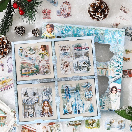 430Pcs Scrapbook Winter Landscape Stickers Set for Scrapbooking Supplies, Aesthetic Collage PET Stickers for Journaling, Junk Journal, Bujo, DIY Craft Art, Scrap Booking Supples Kit - color: Winter Sun Shines