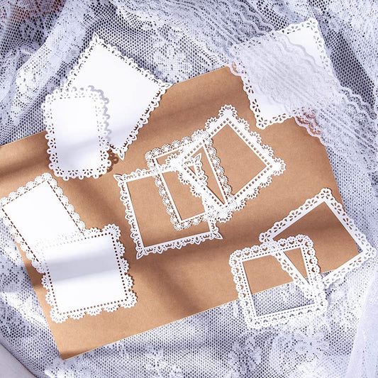 Diuhofart 60Pcs Large Scrapbook Embellishments Frame Lace Paper Cutout for Scrapbooking Supplies, White Vintage Decorative Paper for Junk Journaling, Wedding Album, Card Making, DIY Craft - color: 60 Decorative Lace Paper