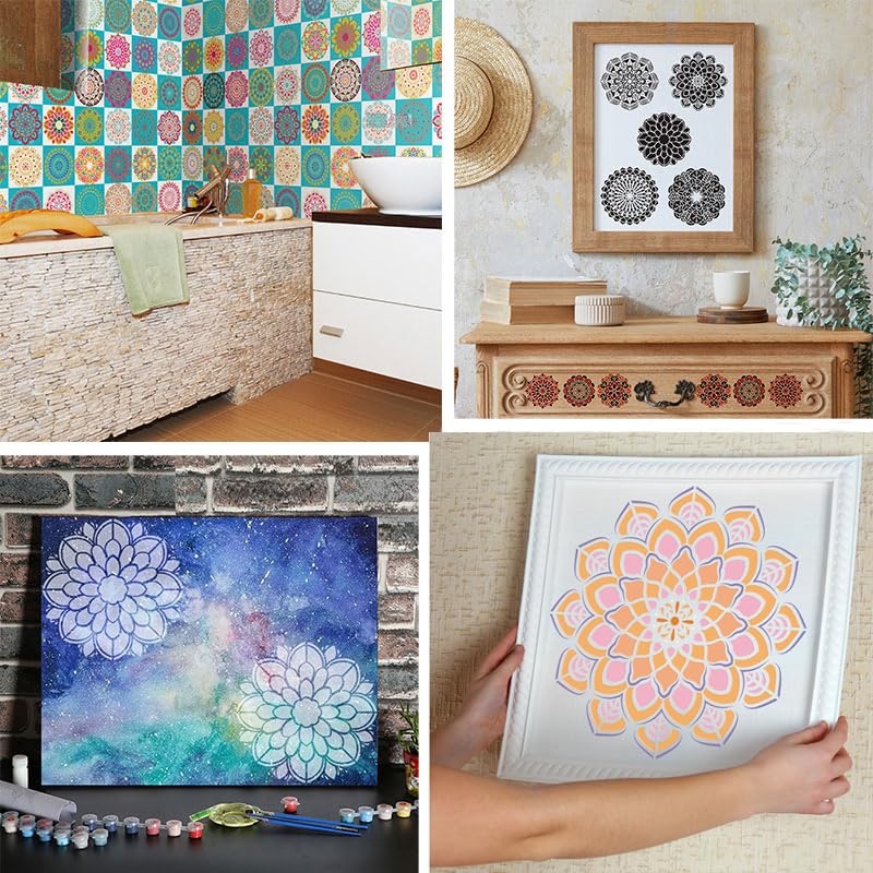 9Pcs Reusable Plastic 12 Inch Large Mandala Stencils for Painting - style: Mandala